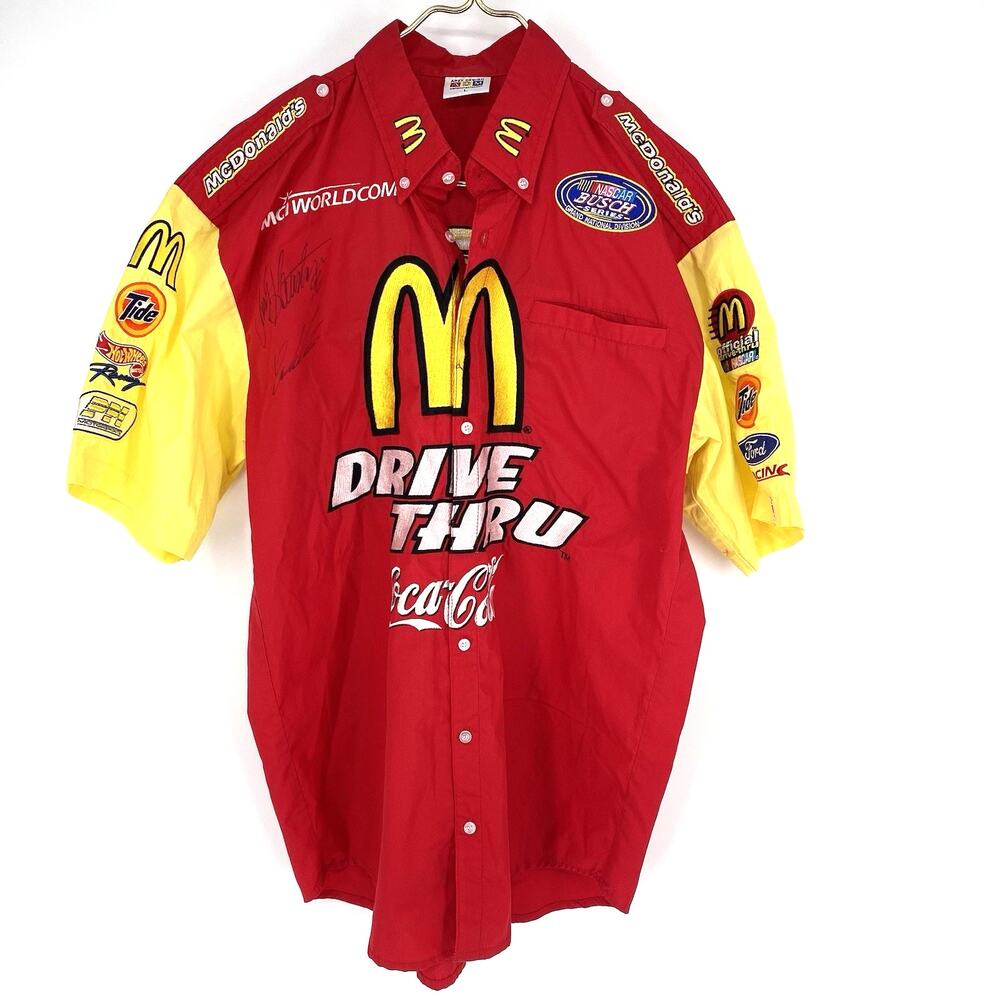 Vintage NASCAR McDonalds Racing Shirt #96 Signed Y2K Drive Thru Crew L